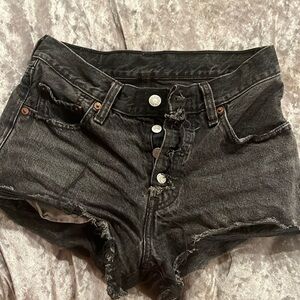 Black Levi Frayed Denim Shorts 24